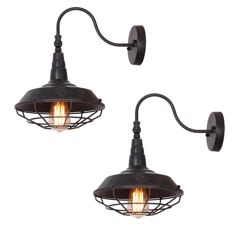 Breakwater Bay Distressed Black Vintage Wall Light Gooseneck Barn Light Indoor Wall Sconces Set Of 2 Wayfair