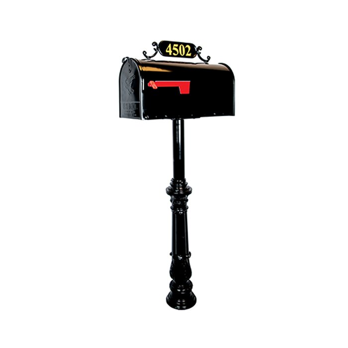 Decorative Cast Aluminum Residential Post Mount Mailbox Black With