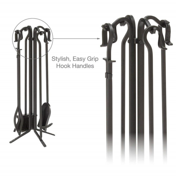 Millwood Pines Echeverria 5 Piece Wrought Iron Fireplace Tool Set