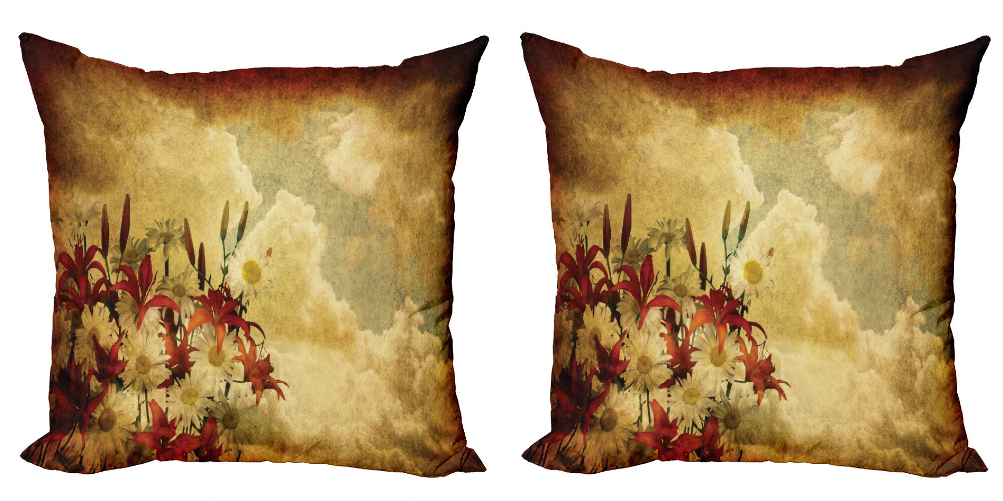 Two Suns Retro Pattern Monogram Decorative Brown Antique Tan Throw Pillow Multicolor 16x16