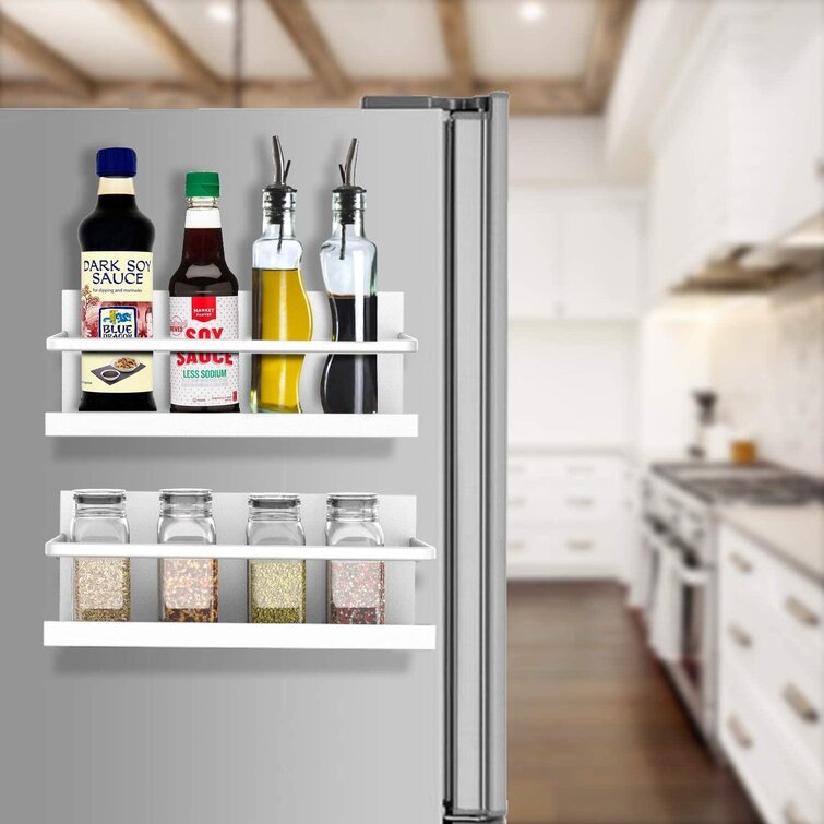 … White 2-Pack Refrigerator Magnetic Shelf ，Magnetic Spice Rack for Refrigerator Magnetic Fridge Spice Storage Basket for Kitchen Organizer