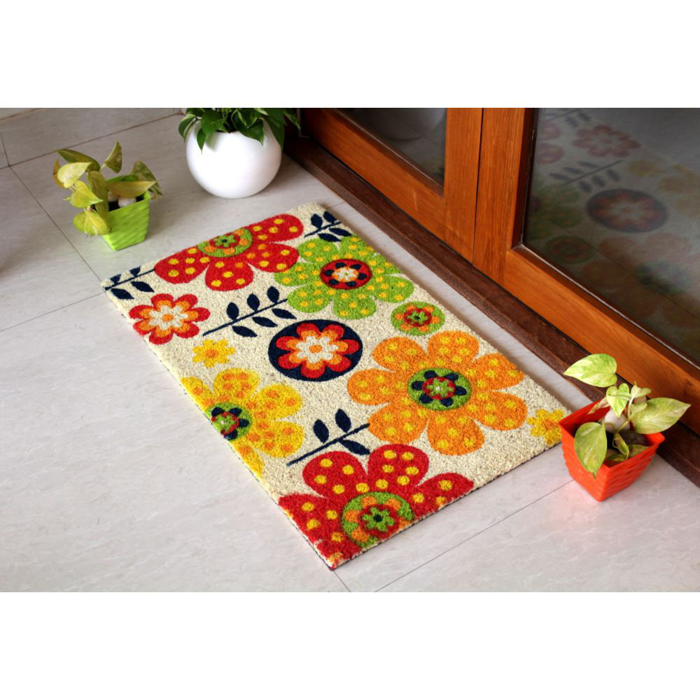 Red Barrel Studio Normandie Machine Tufted Folk Flowers Coir 30 In X 18 In Non Slip Outdoor Door Mat Reviews Wayfair