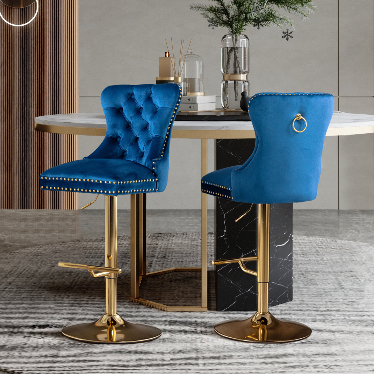 Mercer41 Set Of 2 Velvet Adjustable Counter Height Bar Stools Wayfair