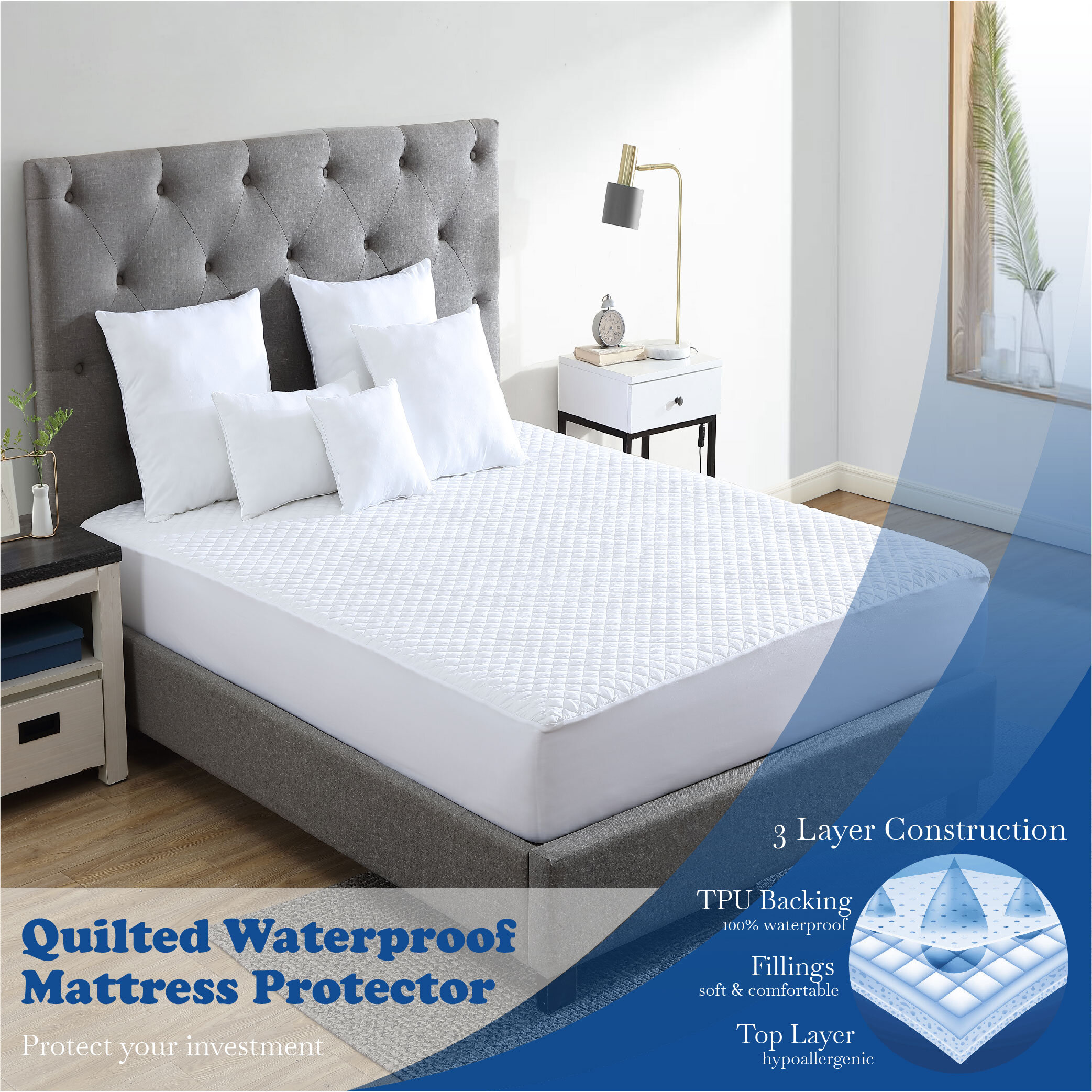 Breathable 2 Pack King Size 100% Waterproof Mattress Protector 6-25 Fitted Deep Pocket Mattress Protector Cover Noiseless Mattress Cover Vinyl Free 