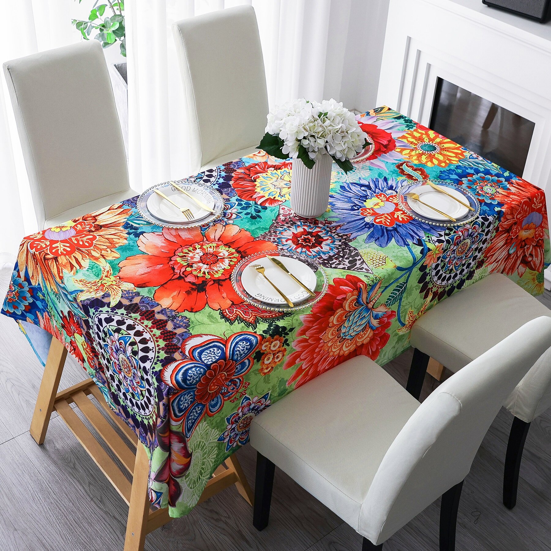Waterproof Geometric Tablecloth Towel Rectangular Print Table Cloth Cover Dining 