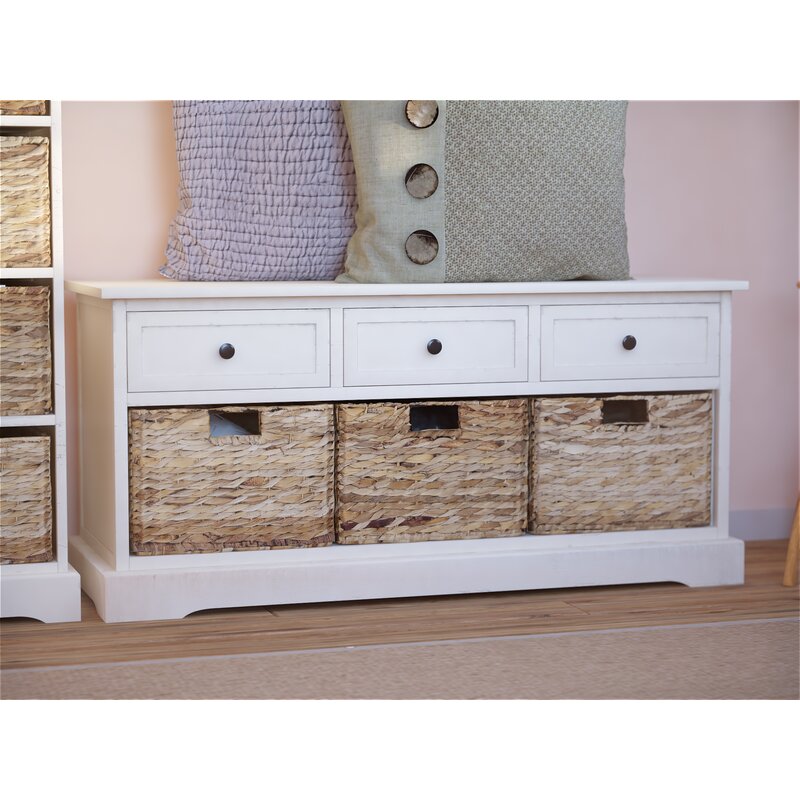 white storage bench with drawers