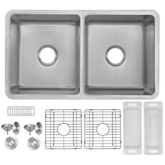 Stylish 32 L X 19 W Double Basin Dual Kitchen Sink With Basket Strainer Wayfair