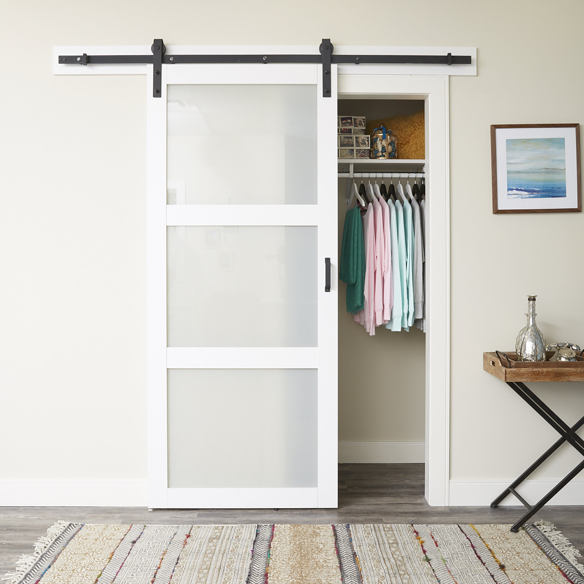 Renin Manufactured Wood And Glass Barn Door With Installation Hardware Kit Reviews