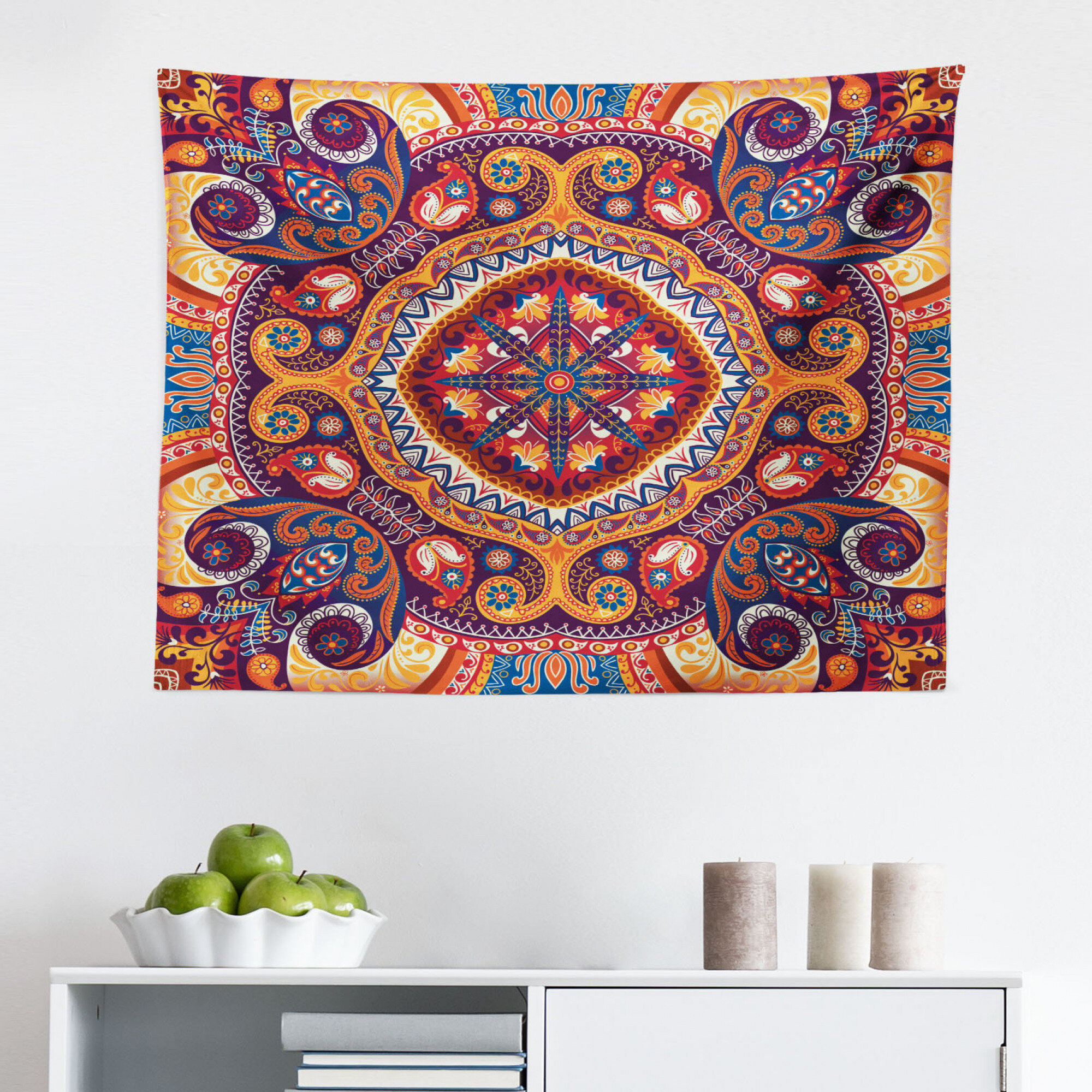 Boho Decor Floral Wall Tapestry Blue And  White Wall Decor Paisley Tapestry Personalized Wall Tapestry Floral Paisley Pattern Tapestry