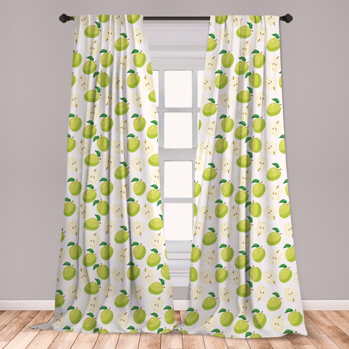 Ambesonne Apple Curtains Cartoon Style Green Fruits Stalks Core And Seeds Anatomy Of An Apple Window Treatments 2 Panel Set For Living Room Bedroom