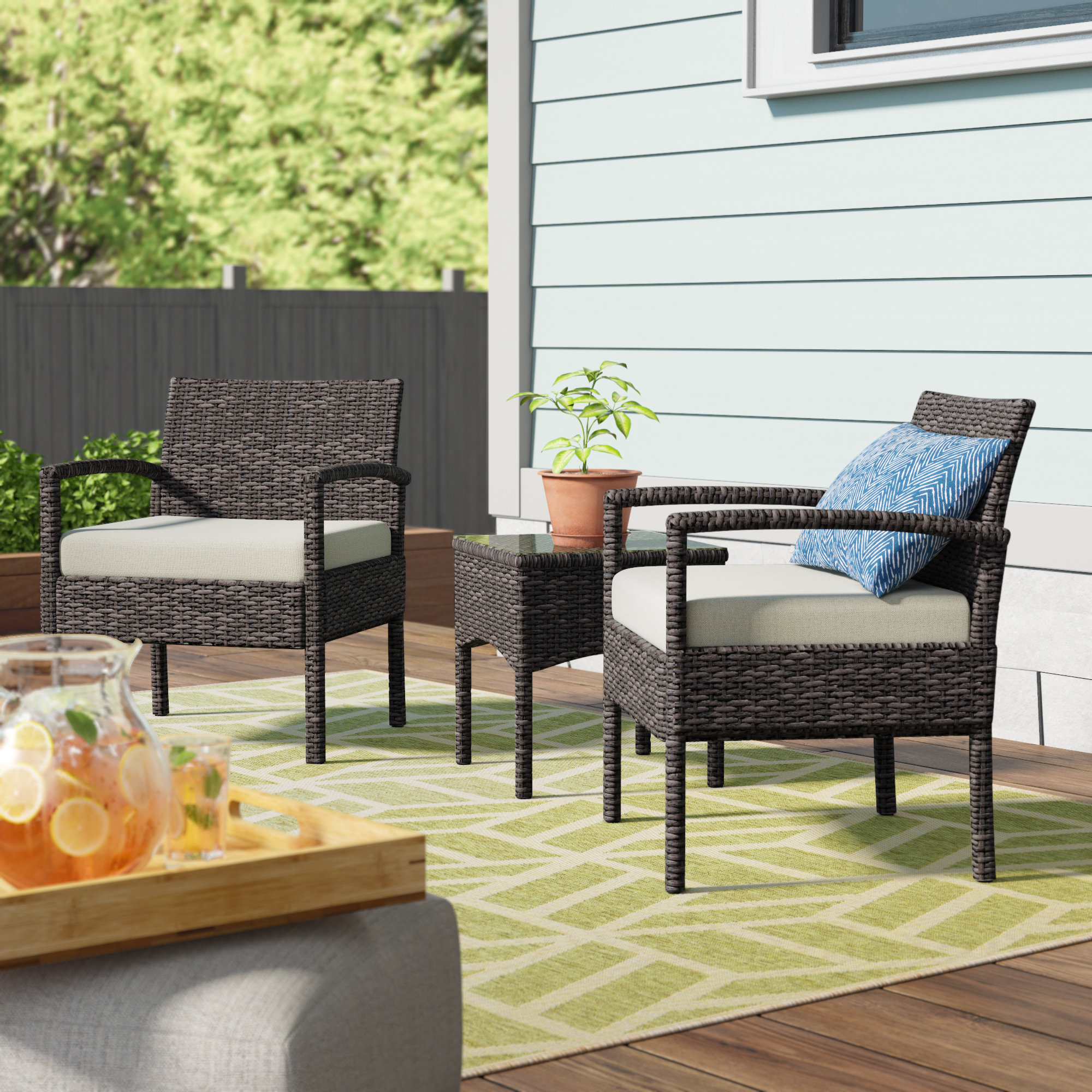 Belleze 3 Piece 2 Person Seating Group With Cushions Reviews Wayfair