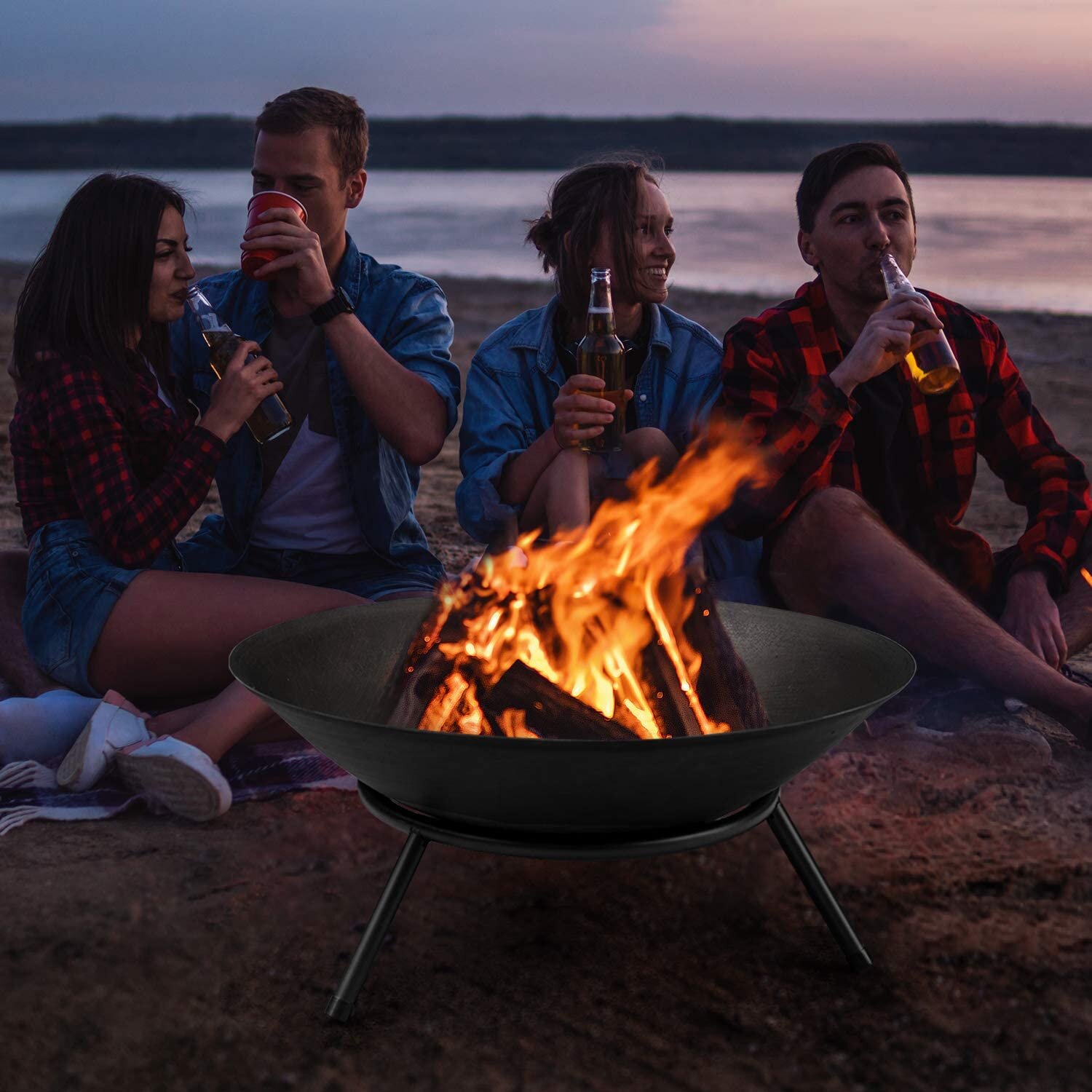 Amagabeli Fire Pit Outdoor Wood Burning 22.6in Cast Iron Firebowl Fireplace Heater Log Charcoal Burner Extra Deep Large Round Camping Outside Patio Backyard Deck Heavy Duty Metal Grate Black 