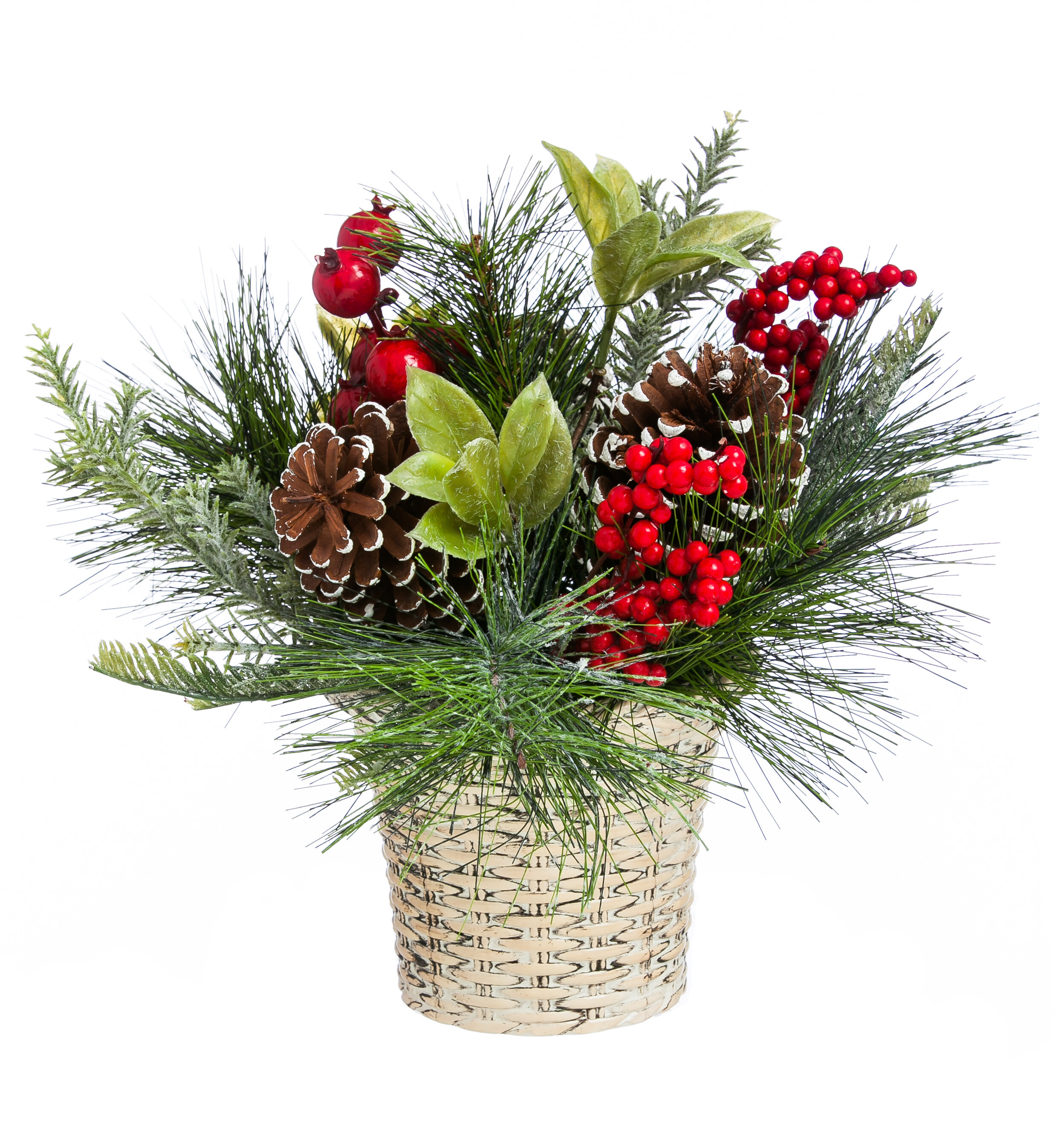 26cm Mini Small Christmas Artificial Flower Branch Leaves Pinecones Holly Décor 