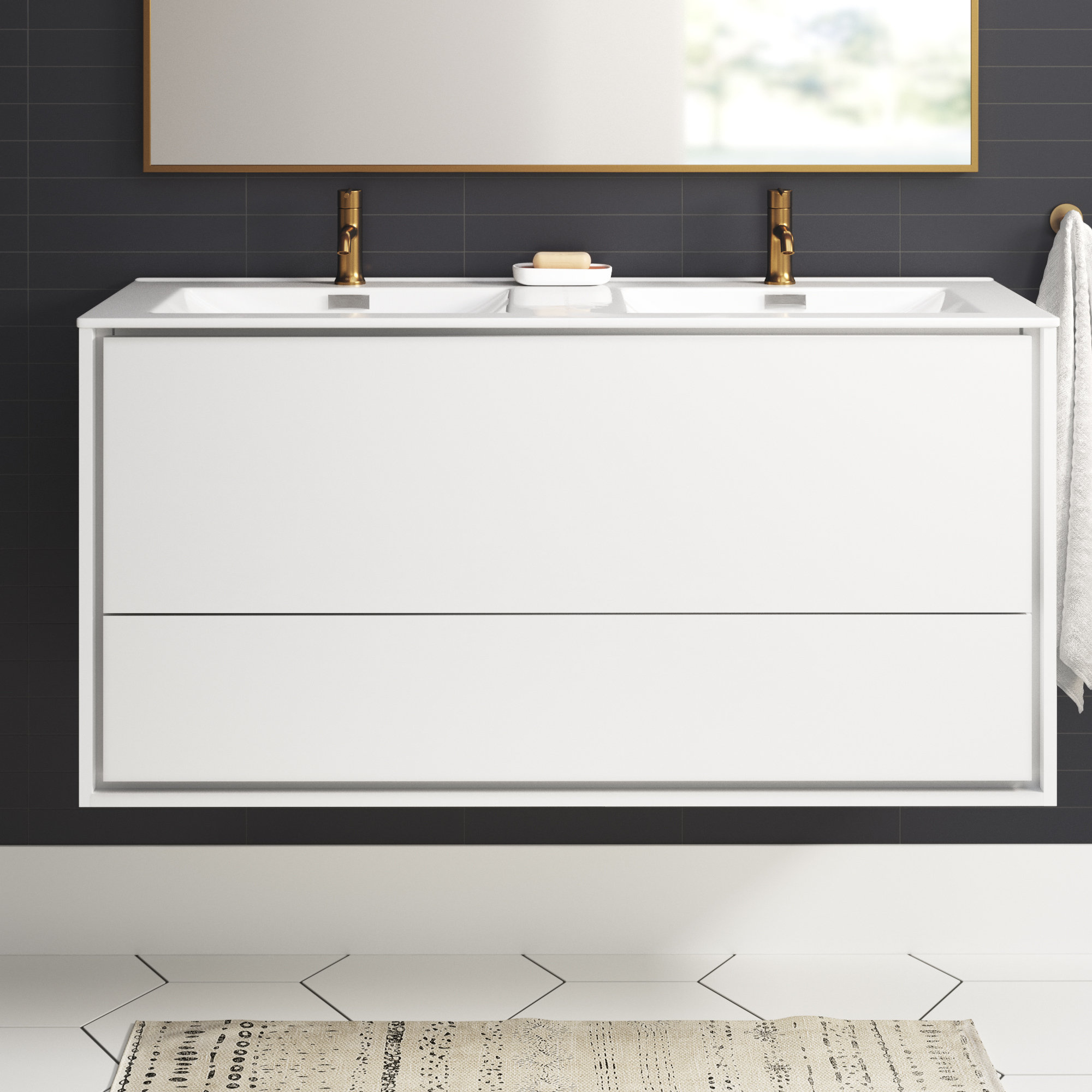 Kaylyn 47 Wall Mounted Double Bathroom Vanity Set Reviews Wall Mounted Double Bathroom Vanity Set