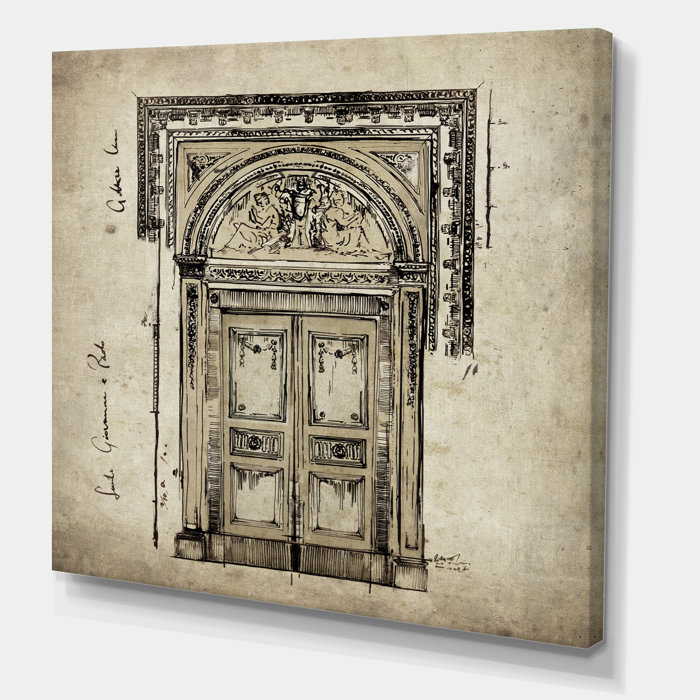 Antique Door Old Style Sketch I Painting Print On Canvas