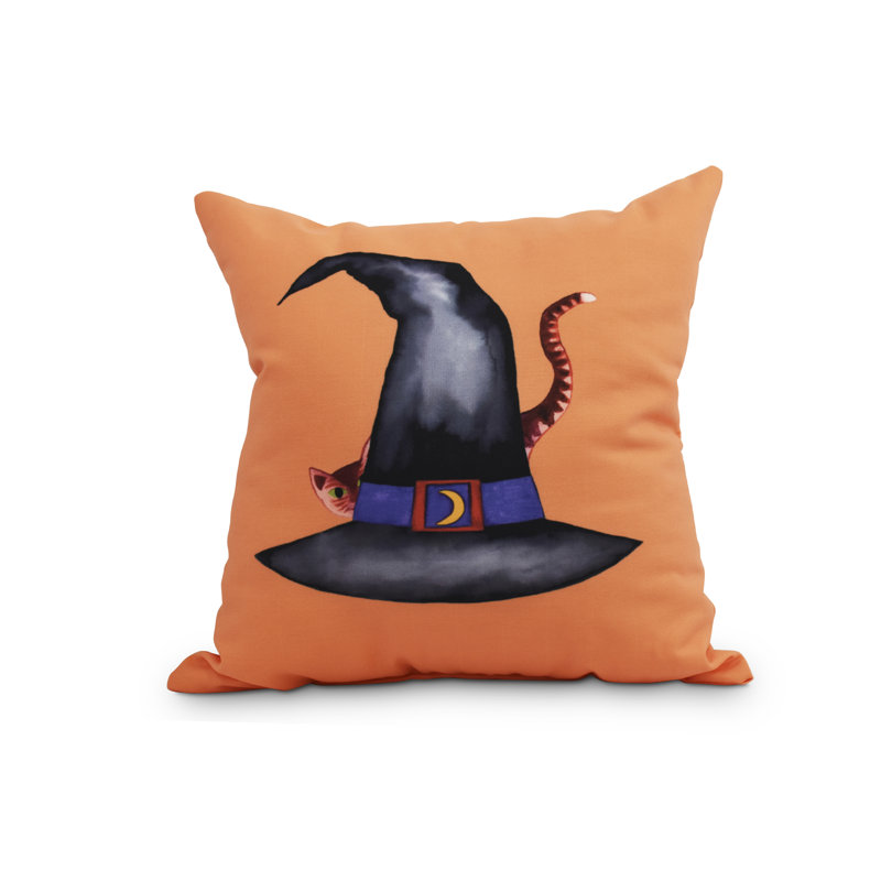 The Holiday Aisle Maser Cat Behind The Hat Halloween Throw Pillow