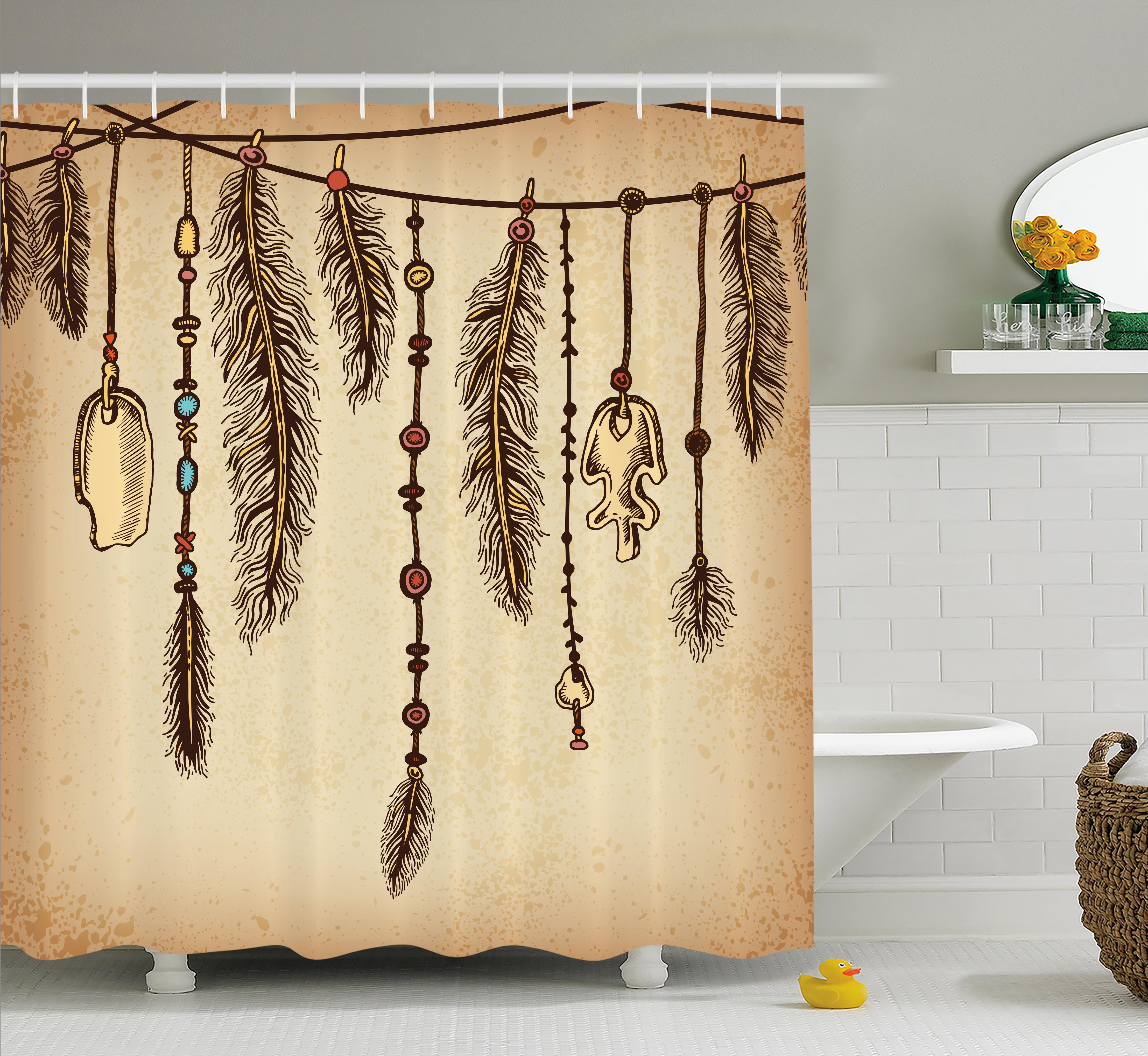 Bungalow Rose Celine Tribal Bohemian Indian Hair Accessories Bird Feathers Beads On String Sketch Digital Print Single Shower Curtain Reviews Wayfair