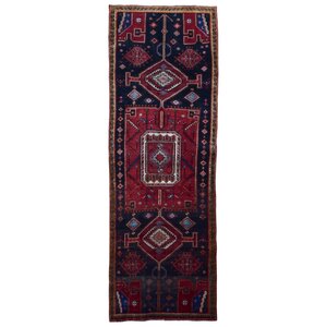 Alayna Hamadan Semi-Antique Hand-Woven Wool Red Area Rug