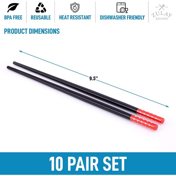 10 Pair Reusable Chopsticks Metal Chinese Non-Slip Chop Sticks Tableware Surpris
