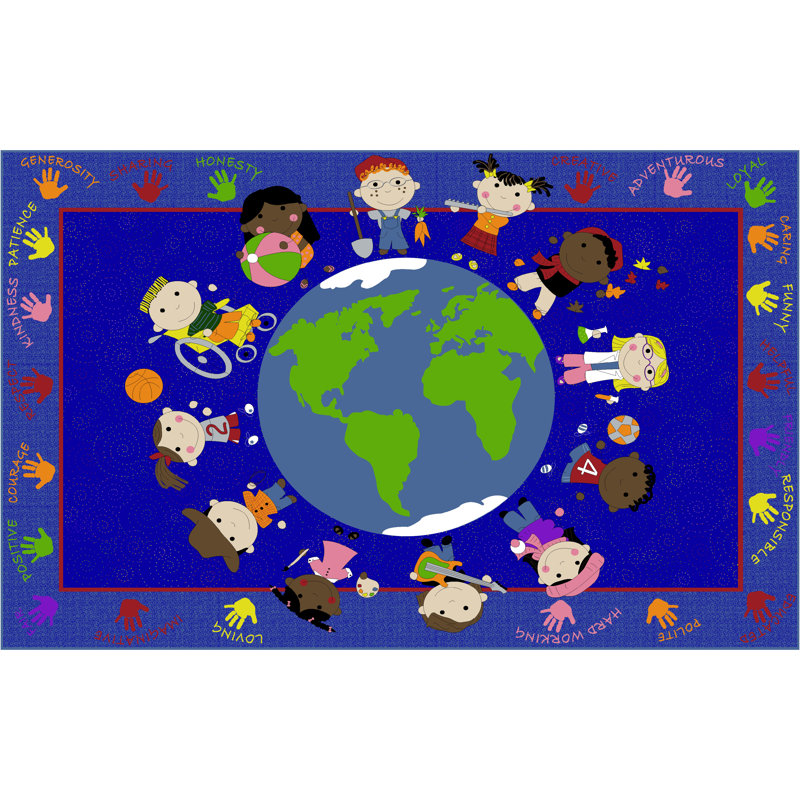 Kid Carpet World Character Classroom Tufted Blue Area Rug