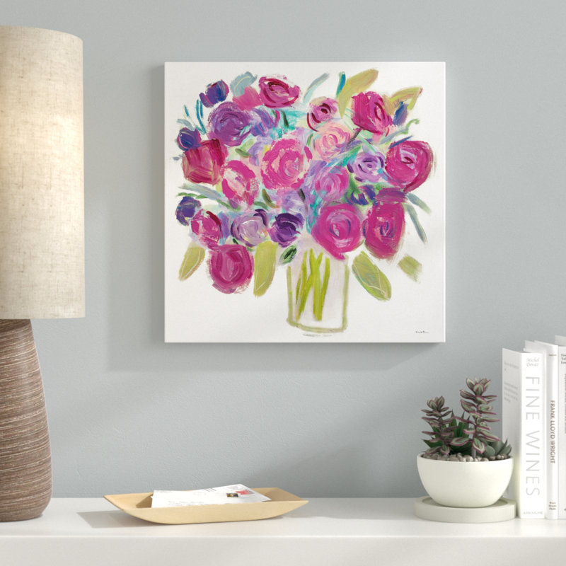 Ebern Designs Pink Roses On White Acrylic Painting Print On