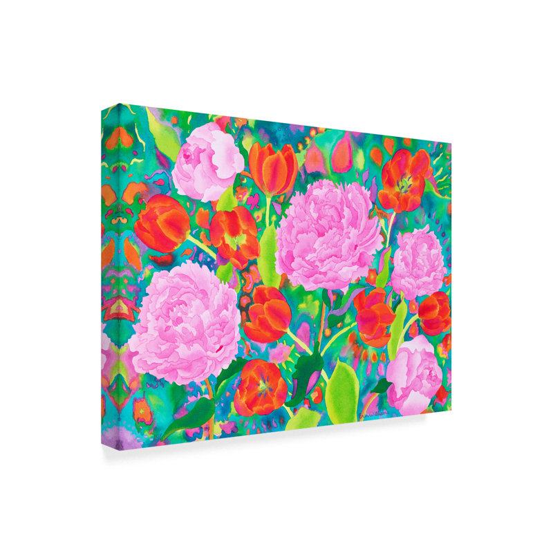 Trademark Art Peories And Tulips Watercolor Painting Print On