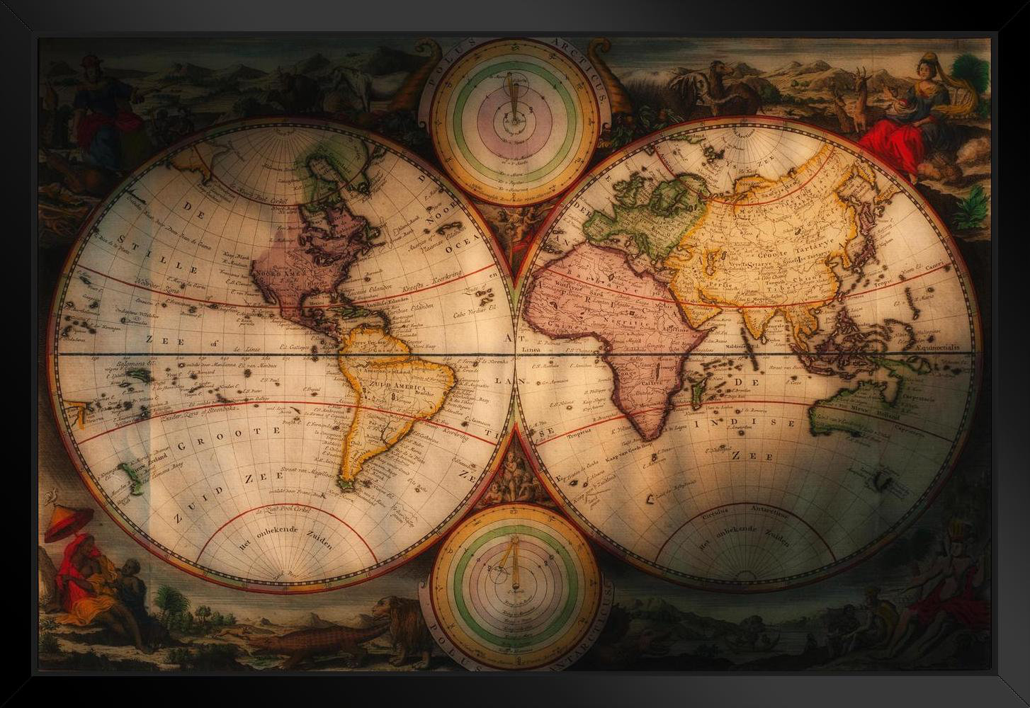longshore tides exploration and navigational illustrated antique style map travel world map with detail map posters for wall map art wall decor geographical illustration travel black wood framed art poster 20x14