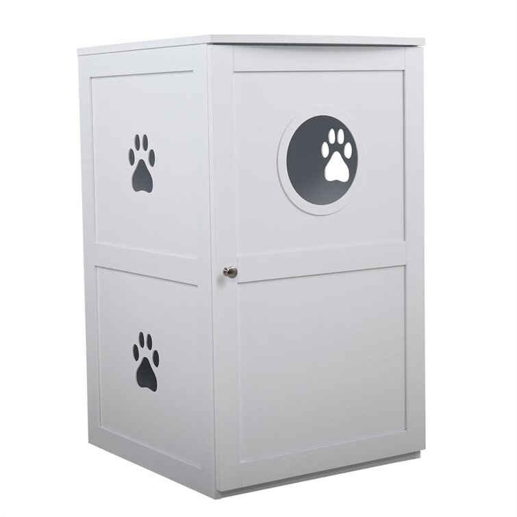 a Round Entrance and Openable Door 2-Tier Functional Wood Cat Washroom Litter Box Cover with Multiple Vents