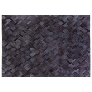 Natural Hide Leather Hand-Stitched Blue Area Rug