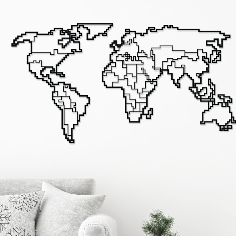 World Map Metal Wall Decor Home Office Decoration Geometric World Map Compass Wall Hanging Metal World Map Wall Art Metal Wall Art
