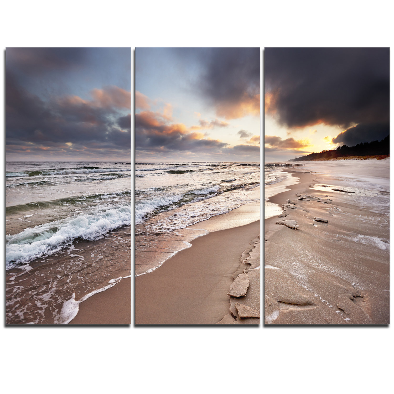 Designart Shore Of Baltic Sea During Winter 3 Piece Graphic Art On Wrapped Canvas Set Wayfair