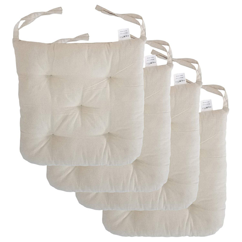 Catereco Cottone 100 Cotton Chair Pads W Ties Set Of 4 16 X 15 Square Round Extra Comfortable Soft Seat Cushions Ergonomic Pillows For Rocking Dining Patio Camping Kitchen Chairs