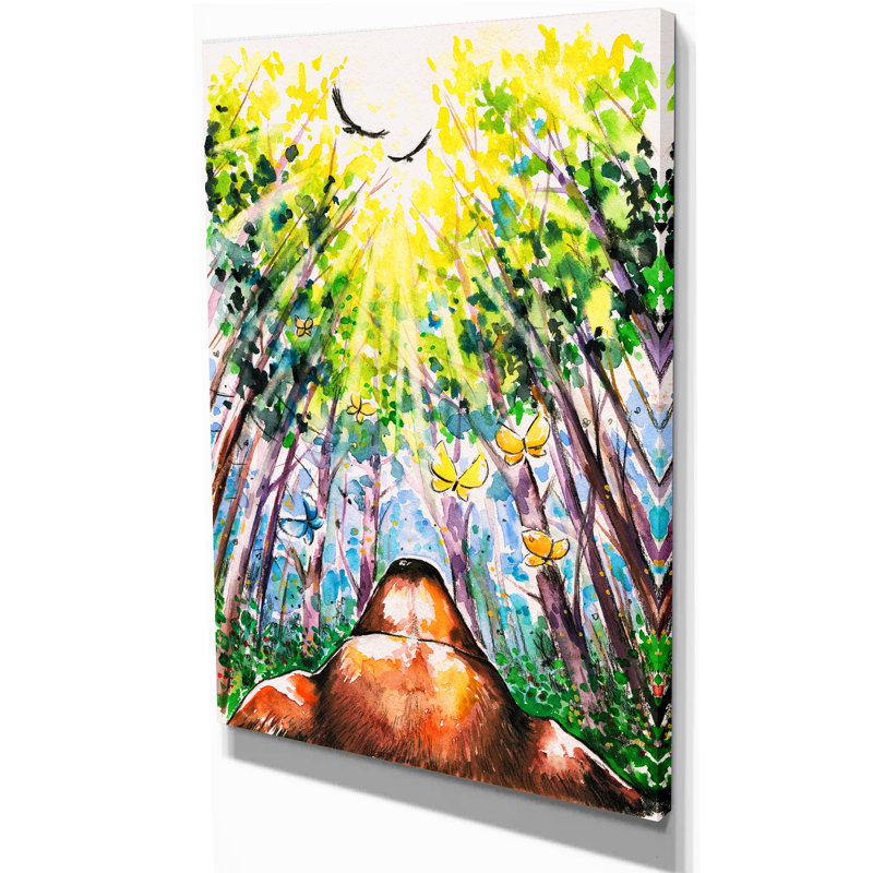 East Urban Home Brown Dog In Forest Watercolor Painting Print On