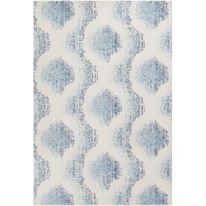Chaim Modern Ikat Wool Aqua Area Rug