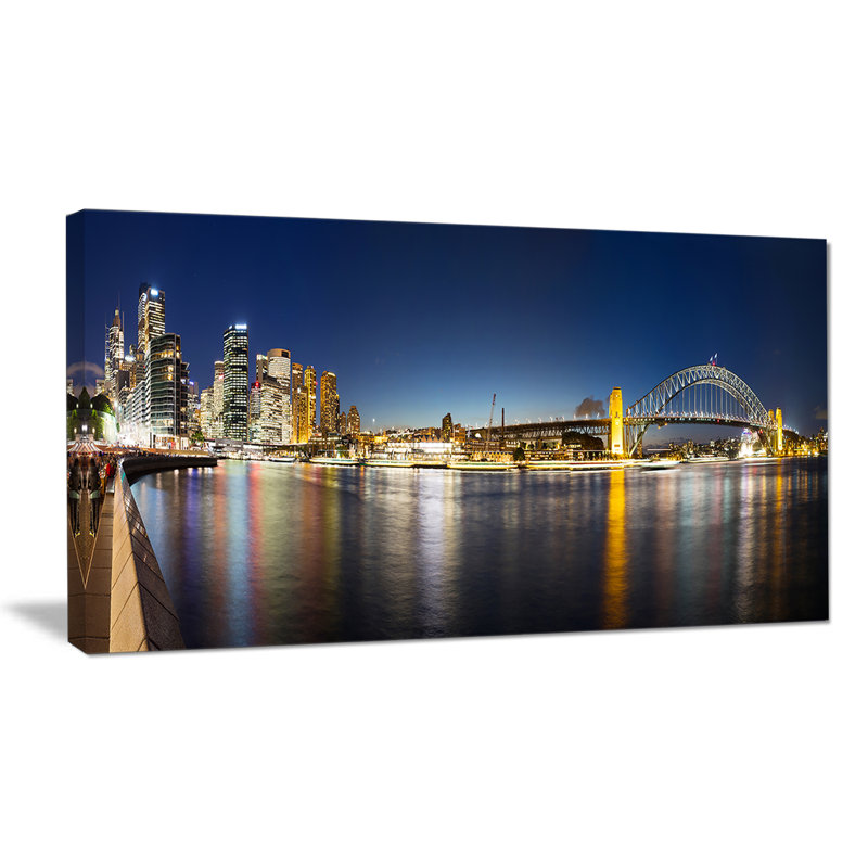 Designart Cityscape Sydney Nightfall Panorama Cityscape Photographic Print On Wrapped Canvas Wayfair