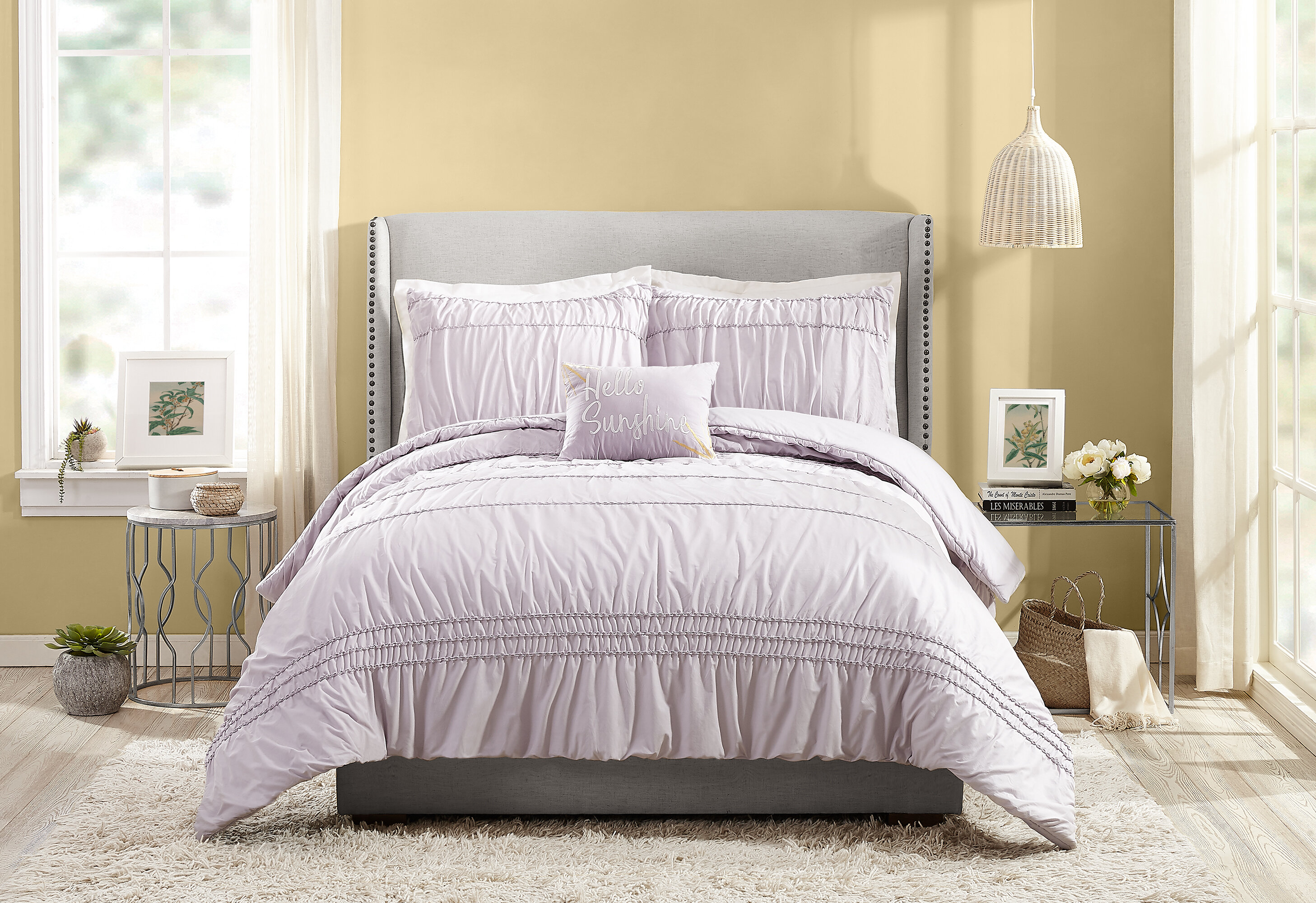 light purple and white comforter