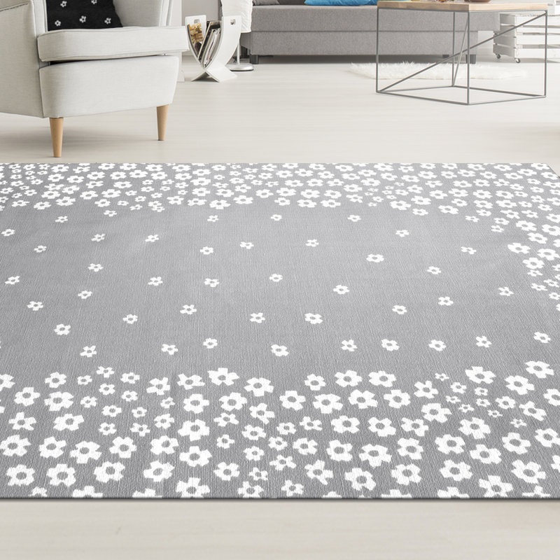 Area Rug 100 Cotton Ideas Harriet Bee Carlos Wild Flower 100 Cotton Hand Woven Gray Area