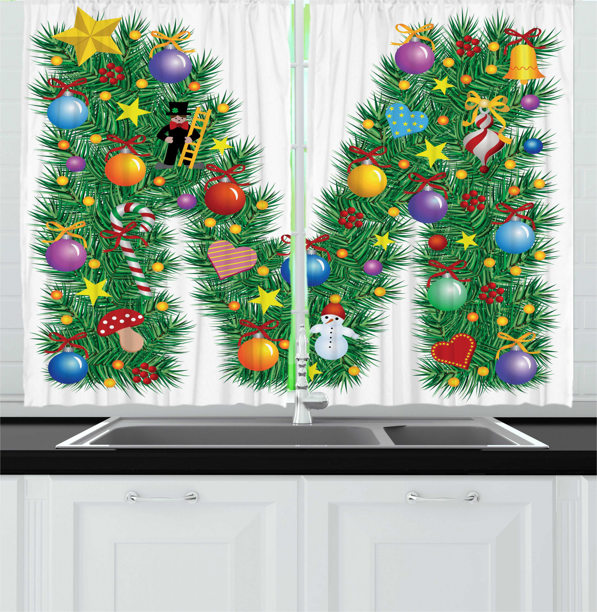 East Urban Home Ambesonne Letter M Kitchen Curtains Colourful On