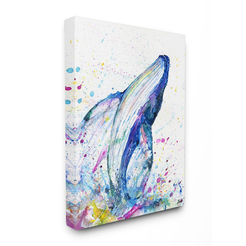 Ebern Designs Colorful Ocean Sea Whale Animal Watercolor Painting