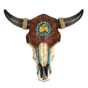 19" Huge faux Steer cow bull horns skull mount USA steel metal garage sign
