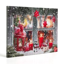 Wall Art Canvas With Flickering LED Light Festive Snowy Christmas Picture Decor 