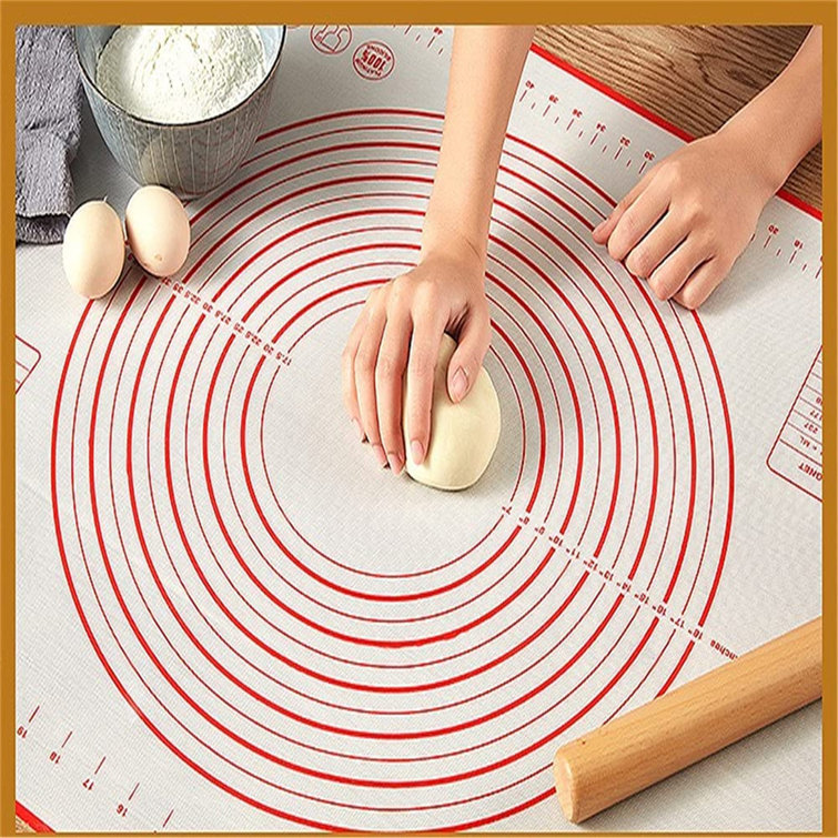 Silicone Baking Mat,Non-Stick Pastry Mat,Measurement Fondant Mat for Dough Rolling,Pie Crust,Bread,Pizza,Cookie,Counter,24 x 16 Inches,Red 