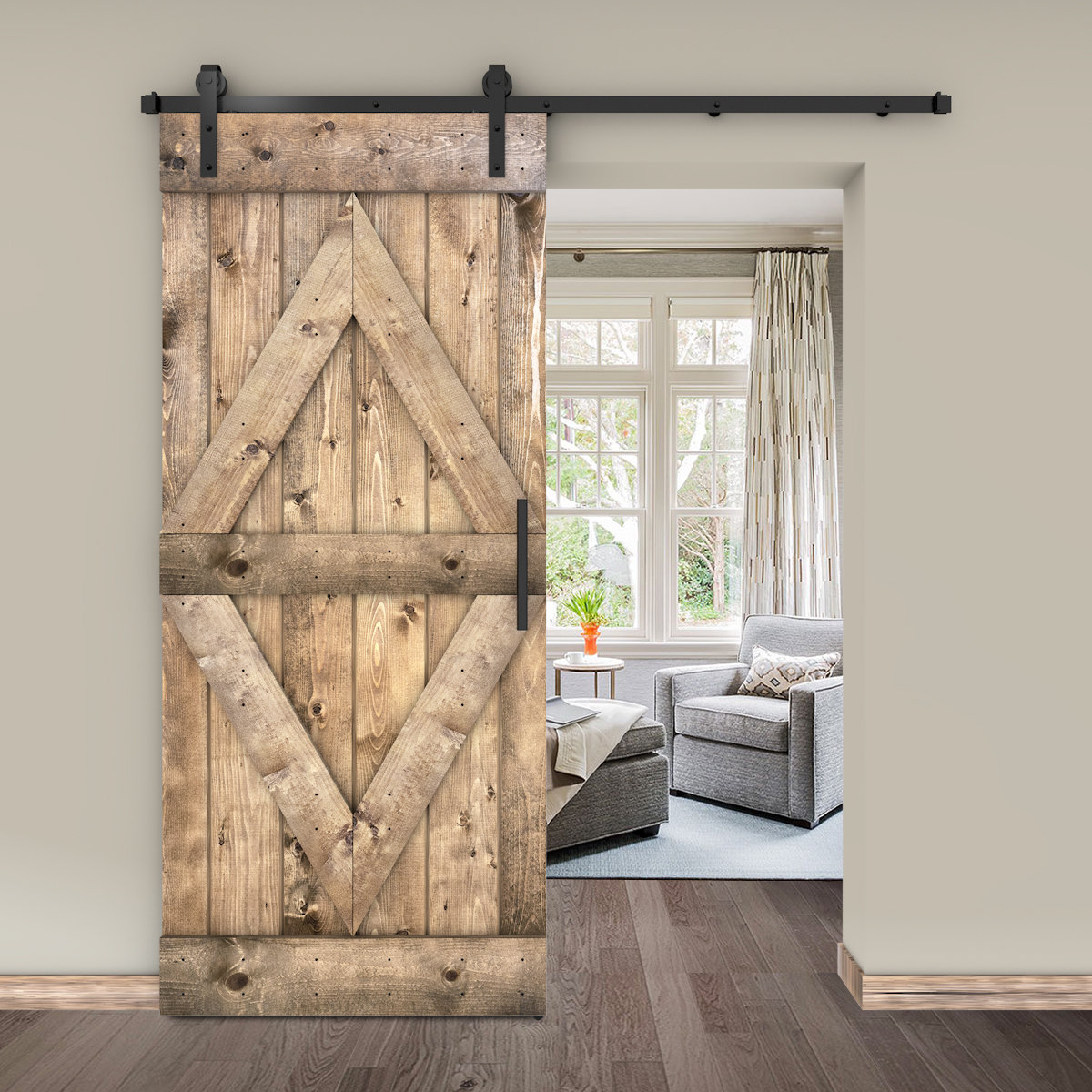 JM HOME Solid Knotty Pine Wood Interior Sliding Barn Wood Door With ...