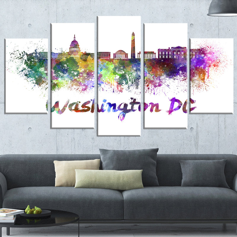 Designart Washington Dc Skyline 5 Piece Painting Print On