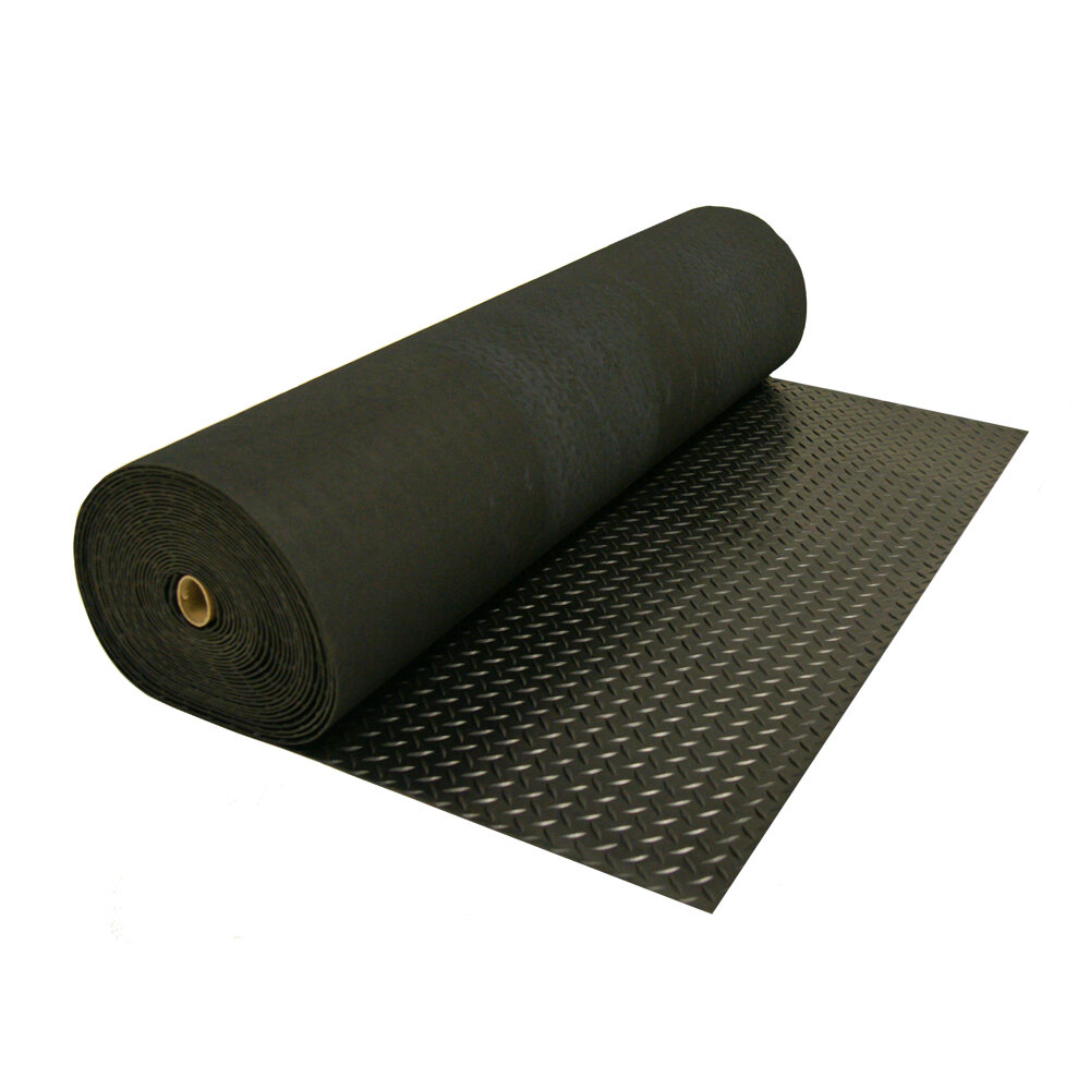 Home Gym Rubber Floor Mat Diamond Plate 3 X16Ft Black Rubber Garage Flooring US 