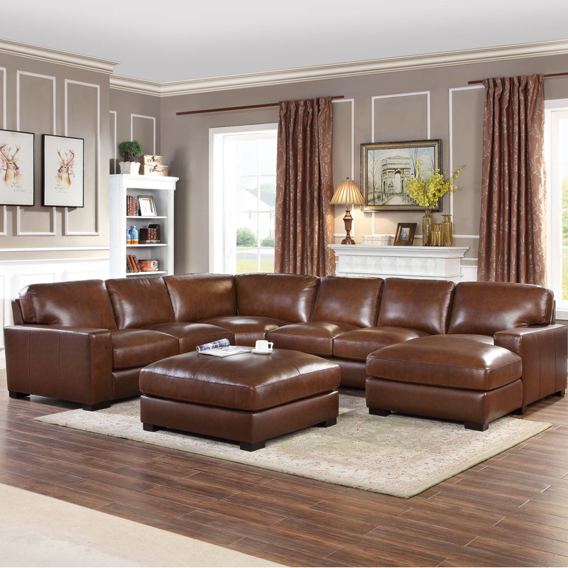 Darby Home Co Gartner Leather 139 5 Right Hand Facing Modular Sectional With Ottoman Reviews Wayfair
