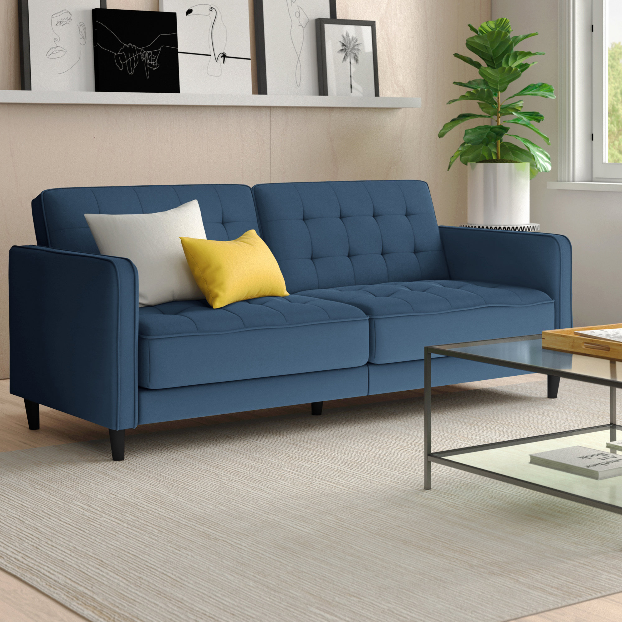 Zipcode Design Swampscott 81 Linen Square Arm Sofa Bed Reviews Wayfair