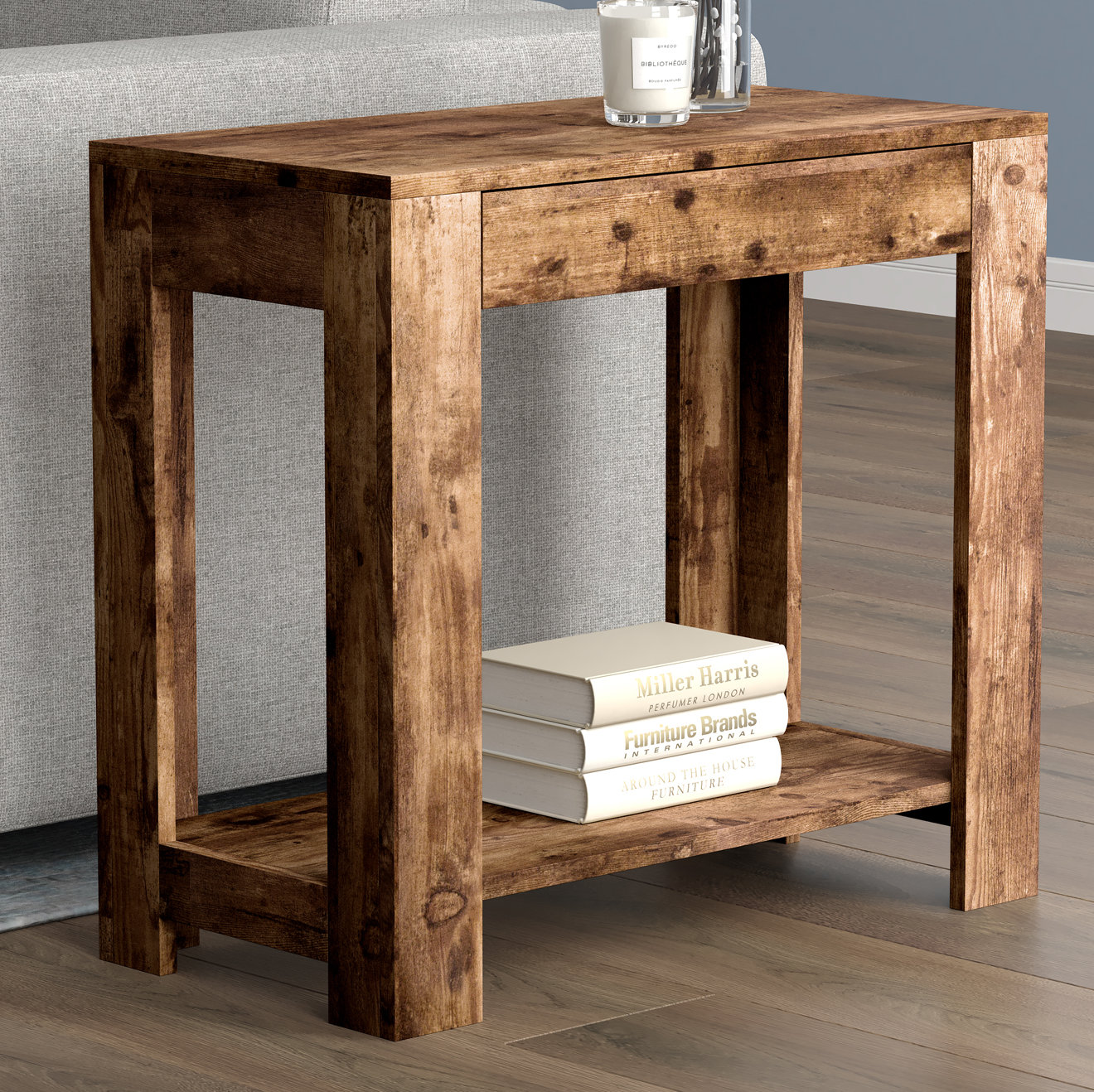 rectangular side table with shelf