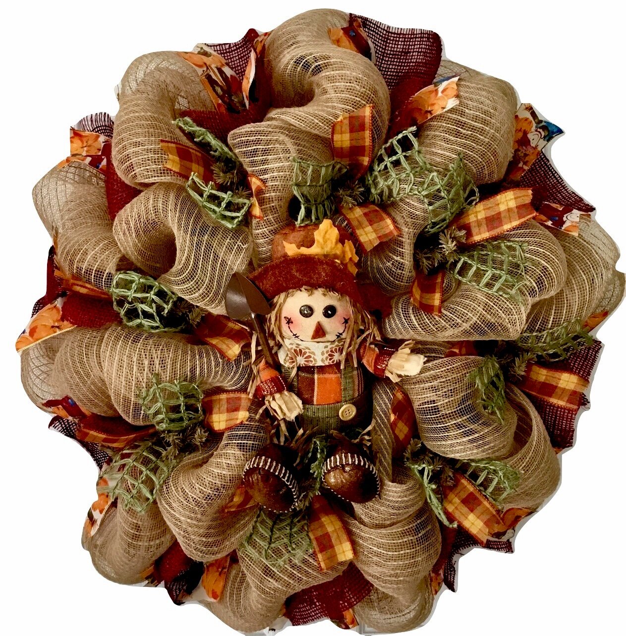 fall wreath fall plaid scarecrow wreath burlap mesh wreath Scarecrow wreath Fall scarecrow wreath front door fall scarecrow wreath