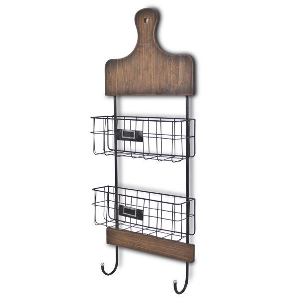 Gracie Oaks Kace Wood And Metal Wall Storage Organizer With Wall Baskets Wayfair Ca